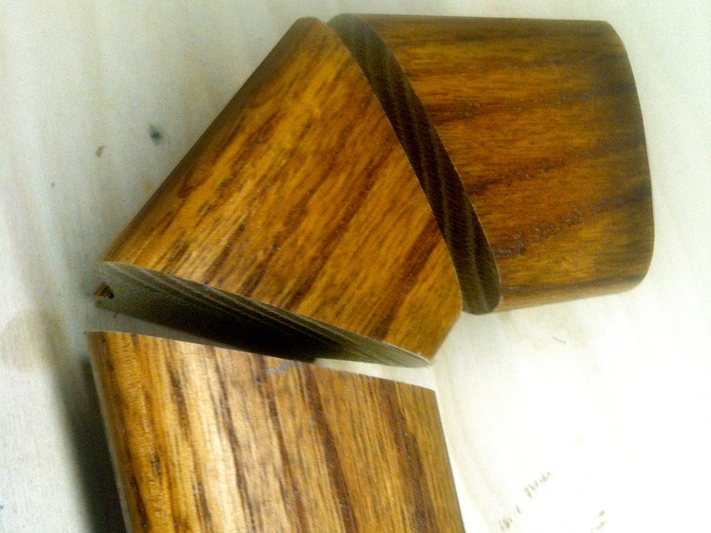 Rather than a sharp 90 degree corner, we made the cuts at 22.5 degrees, to ease the corner.