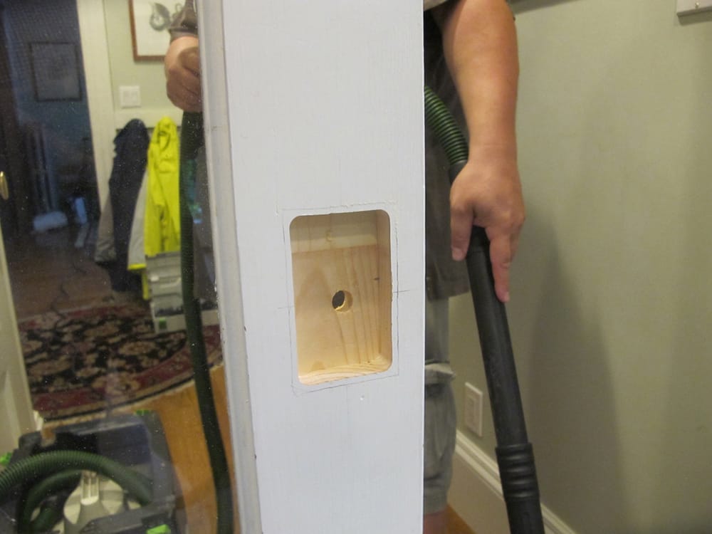 Mortice for the rectangular pull.