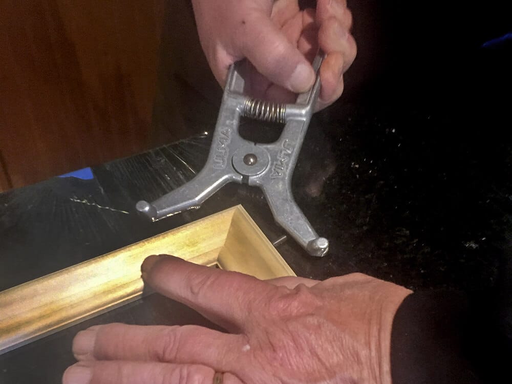 The picture frame moldings were glued and clamped.