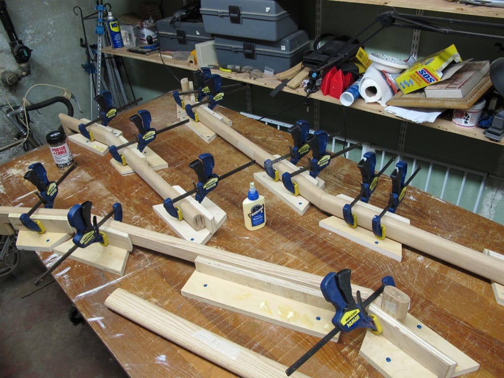 The pieces are glued up as subsections. Final assembly is at the site.